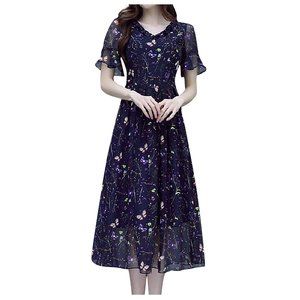 Flroal Print Long Sleeve Spring Women Dresses Wint